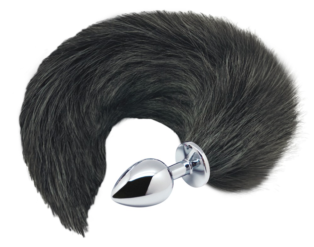 "Sort & Hvid Ræv Hale Metal Anal Plug med Faux Fur"