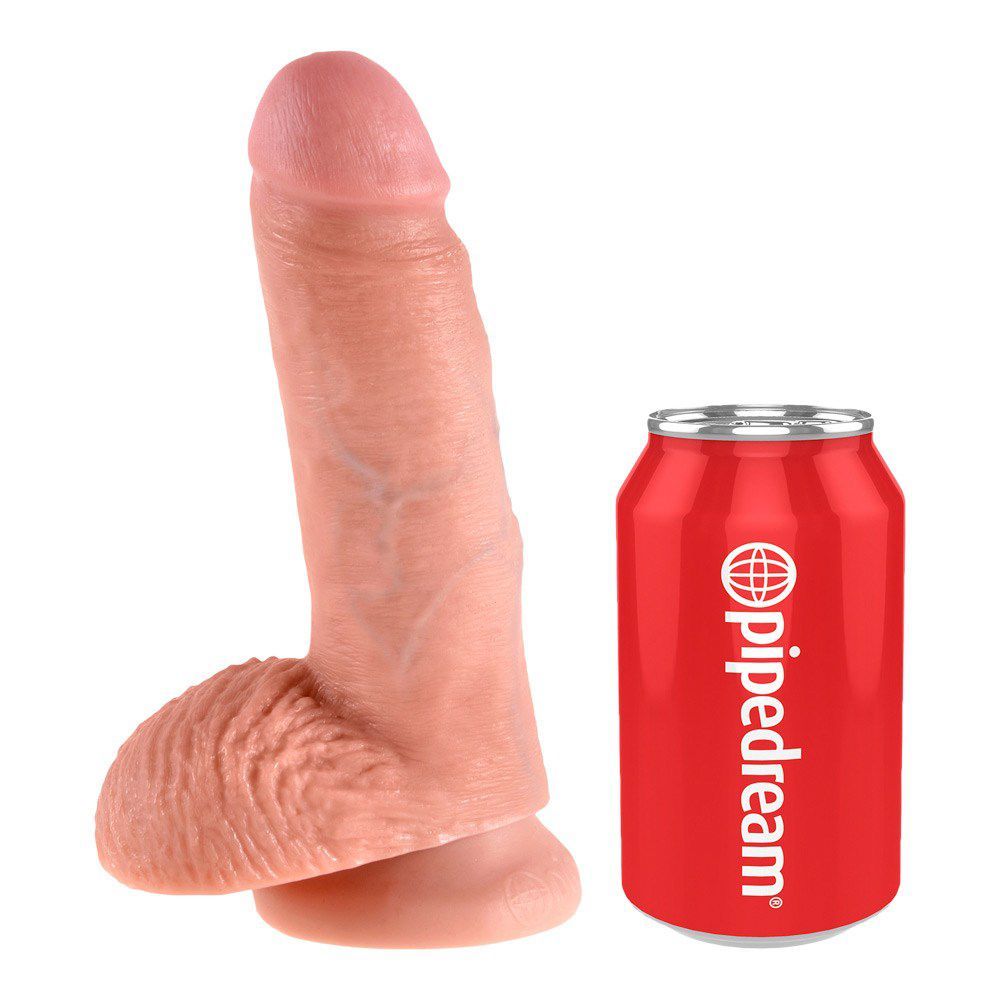 18cm Cock With Balls Realistisk Dildo   Lys Hudfarve fra King Cock