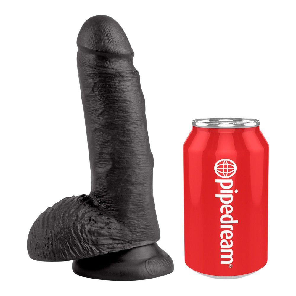 18 Cm Cock With Balls Realistisk Dildo    Sort fra King Cock