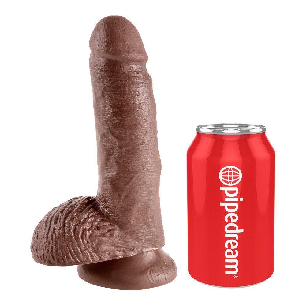 18 Cm Cock With Balls Realistisk Dildo    Brun fra King Cock