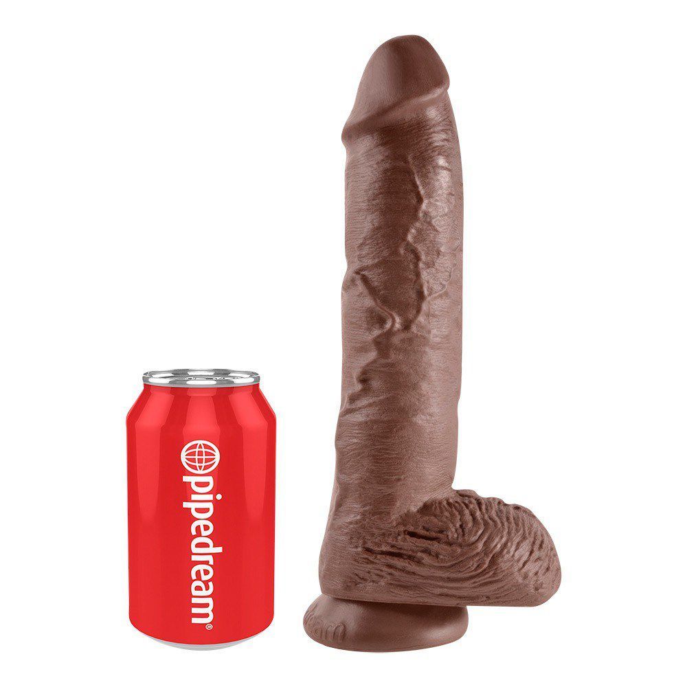 25 Cm Cock With Balls Realistisk Dildo Brun fra King Cock