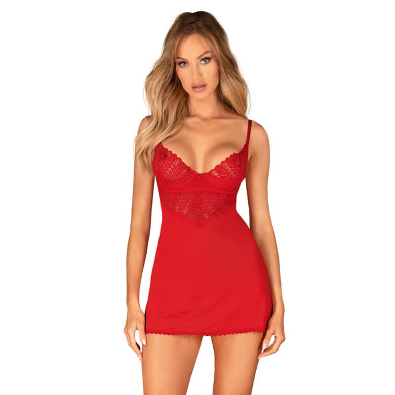 Ingridia Chemise Og G Streng Rød   Xs S fra Obsessive