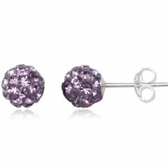 Elegant sølvørestikker med lilla Swarovski krystaller