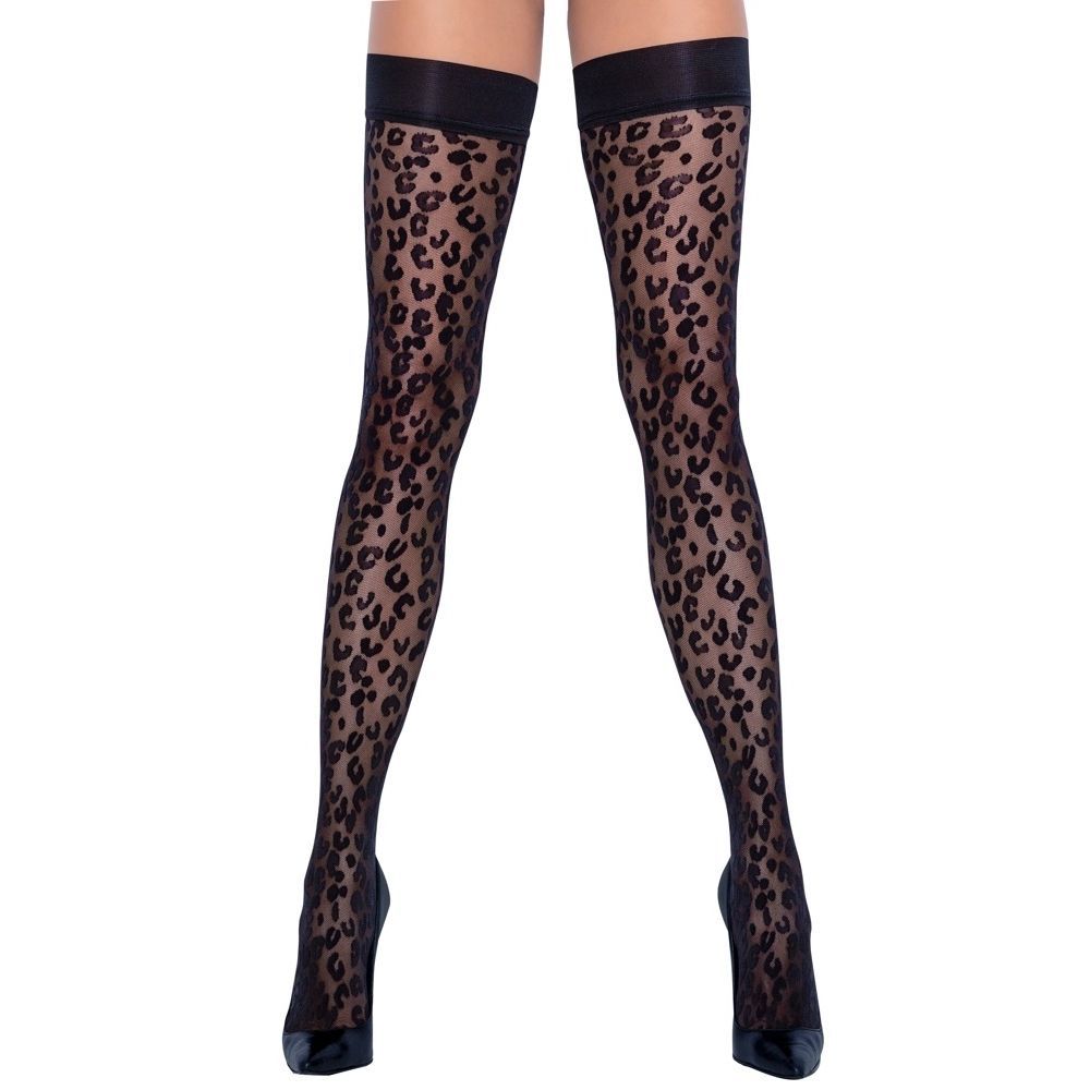 Cottelli Colection Selvsiddende Strømper Med Leopard Mønster L fra Cottelli Collection