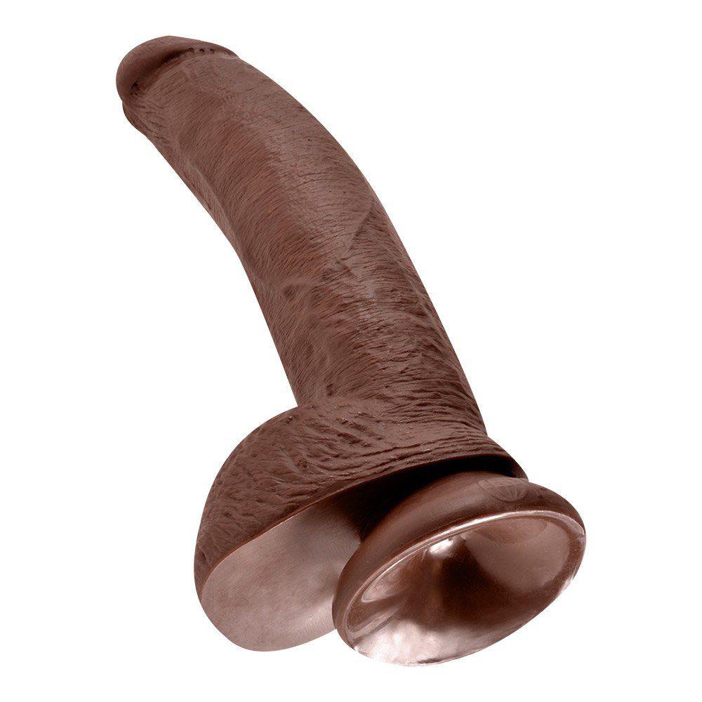 23 Cm Cock With Balls Realistisk Dildo   Brun fra King Cock
