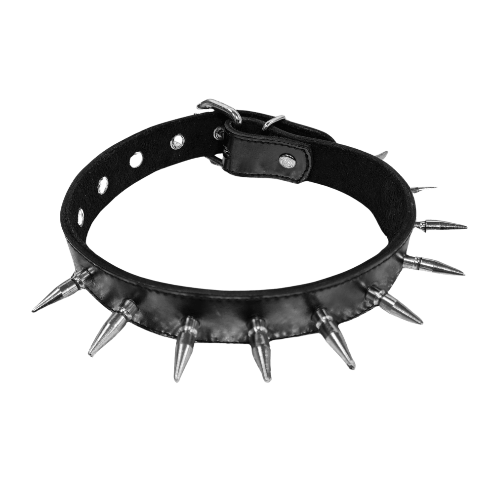 Læder Halsbånd Med Spikes     10 Metalspidser fra Rouge