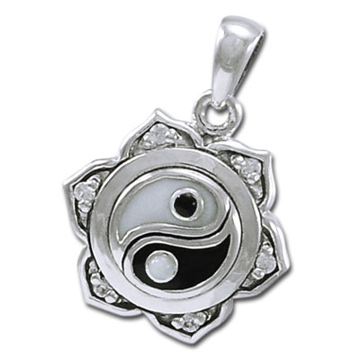 Yin Yang Lotus Vedhæng i Sølv med Zirkonia - Spirituelt Smykke
