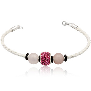 Charmende Læderarmbånd med Rosakvarts og Swarovski Krystaller