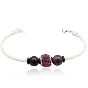 Charmende læderarmbånd med ametyst kugler og Swarovski