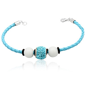 Læderarmbånd med Charm og Hvide Glaskugler - Tilbud!