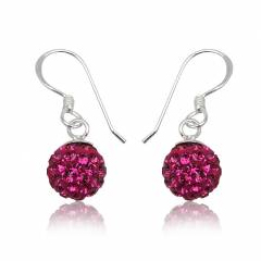 Sølv øreringe med Fuchsia Swarovski krystaller - 24mm