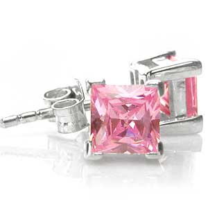 Sølv ørestikker med pink zirkonia - Elegante og smukke!
