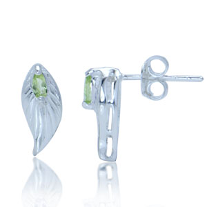 Sølv ørestikker med Peridot - Elegant bladdesign