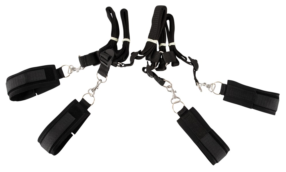 Bed Bindings Restraint Kit     Justerbart Bondagesæt Til Seng Med Håndjern, Fodmanchetter Og øjenbind fra Fetish Fantasy