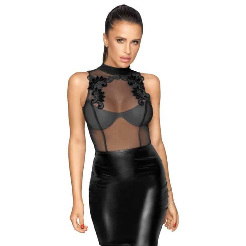 Ivette Wetlook Og Nylon Pencil Kjole Sort   S fra Noir Handmade