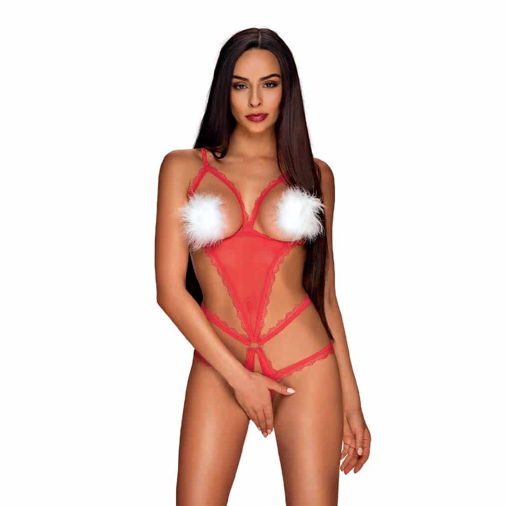 Merrynel Bundløs Bodystocking Rød   S M fra Obsessive
