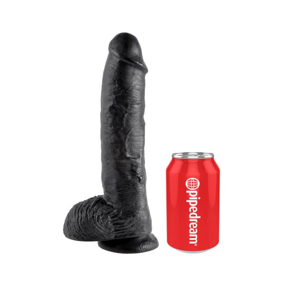 25 Cm Cock With Balls Realistisk Dildo  Sort fra King Cock